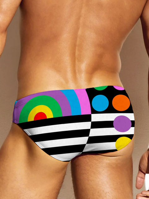 Men's Rainbow Gradient Funny Color Block Art Print Casual Underwear