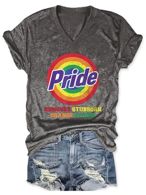Women's Retro Pride Remove Stubborn Orange Stains Rainbow V-neck Casual Print T-Shirt