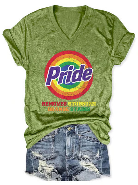 Women's Retro Pride Remove Stubborn Orange Stains Rainbow V-neck Casual Print T-Shirt