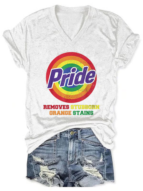 Women's Retro Pride Remove Stubborn Orange Stains Rainbow V-neck Casual Print T-Shirt