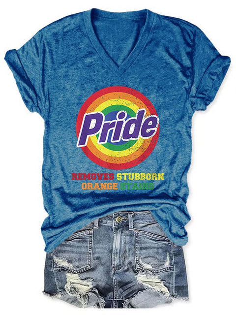 Women's Retro Pride Remove Stubborn Orange Stains Rainbow V-neck Casual Print T-Shirt