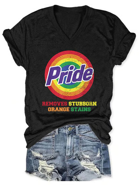 Women's Retro Pride Remove Stubborn Orange Stains Rainbow V-neck Casual Print T-Shirt