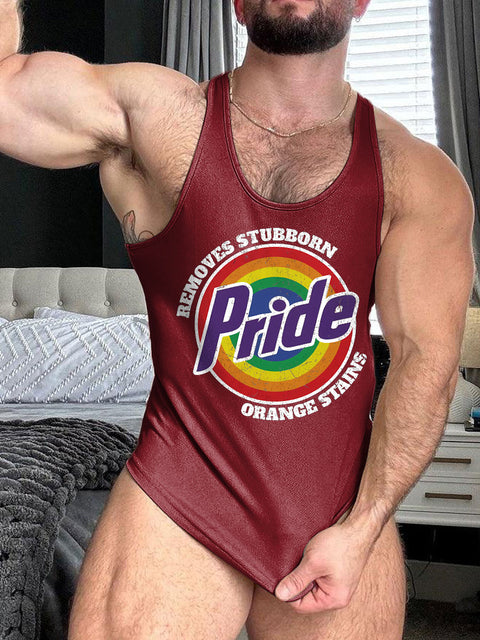 Retro Pride LGBTQ Remove Stubborn Orange Stains Rainbow Print 100% Cotton Casual Tank Top
