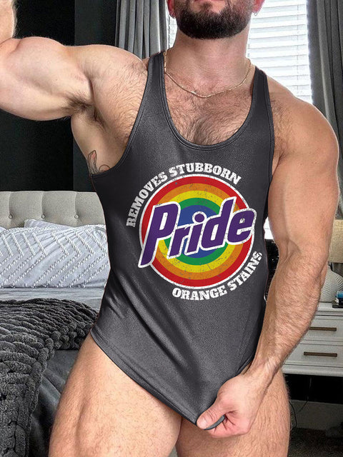 Retro Pride LGBTQ Remove Stubborn Orange Stains Rainbow Print 100% Cotton Casual Tank Top