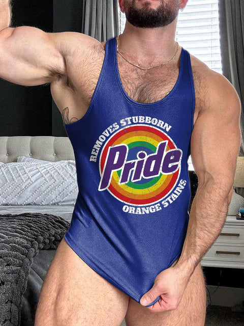 Retro Pride LGBTQ Remove Stubborn Orange Stains Rainbow Print 100% Cotton Casual Tank Top