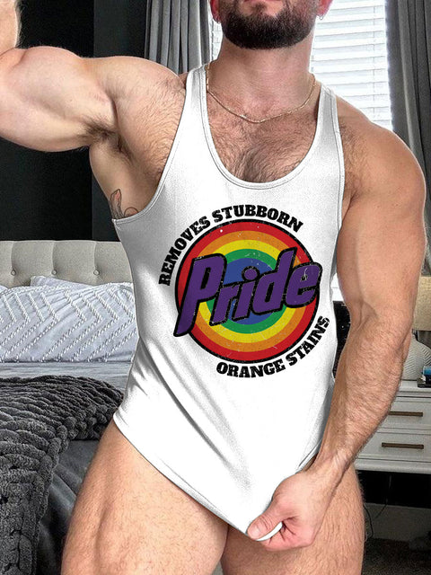 Retro Pride LGBTQ Remove Stubborn Orange Stains Rainbow Print 100% Cotton Casual Tank Top