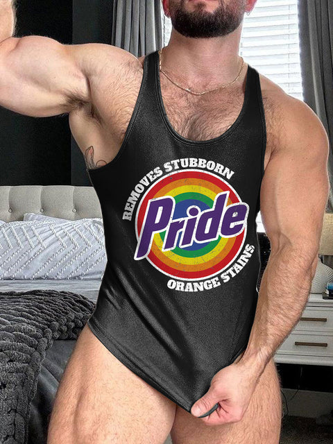 Retro Pride LGBTQ Remove Stubborn Orange Stains Rainbow Print 100% Cotton Casual Tank Top