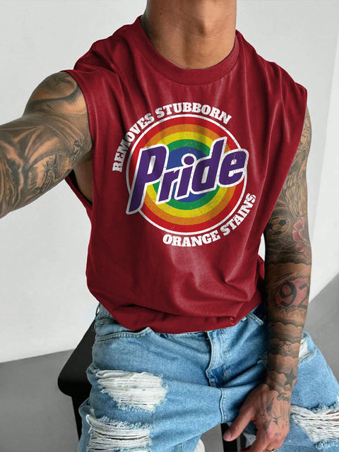 Men's Retro Pride LGBTQ Remove Stubborn Orange Stains Rainbow Print Casual Wide Shoulder Vest