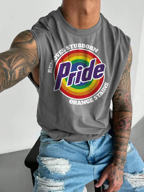 Men's Retro Pride LGBTQ Remove Stubborn Orange Stains Rainbow Print Casual Wide Shoulder Vest