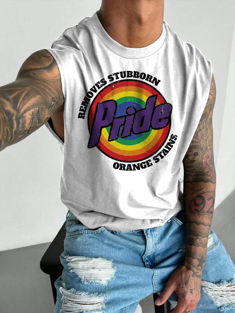 Men's Retro Pride LGBTQ Remove Stubborn Orange Stains Rainbow Print Casual Wide Shoulder Vest