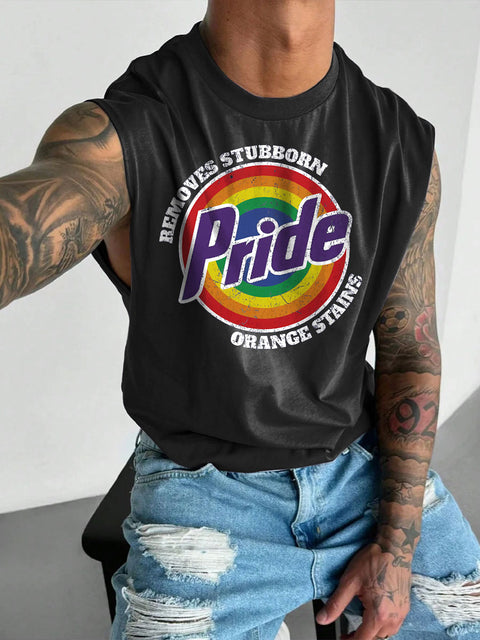 Men's Retro Pride LGBTQ Remove Stubborn Orange Stains Rainbow Print Casual Wide Shoulder Vest