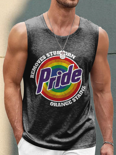 Men's Retro Pride LGBTQ Remove Stubborn Orange Stains Rainbow Print Casual Tank Top