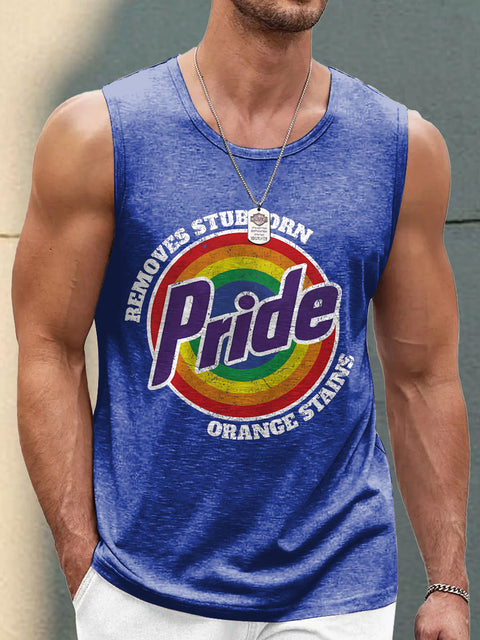 Men's Retro Pride LGBTQ Remove Stubborn Orange Stains Rainbow Print Casual Tank Top