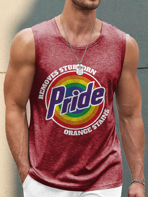 Men's Retro Pride LGBTQ Remove Stubborn Orange Stains Rainbow Print Casual Tank Top
