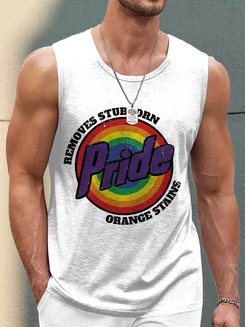 Men's Retro Pride LGBTQ Remove Stubborn Orange Stains Rainbow Print Casual Tank Top