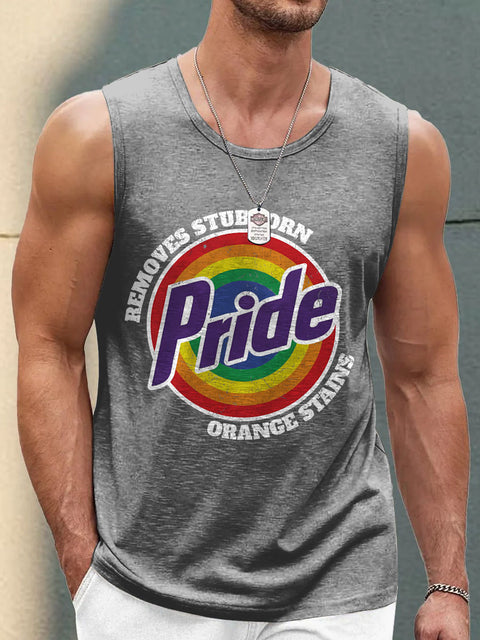 Men's Retro Pride LGBTQ Remove Stubborn Orange Stains Rainbow Print Casual Tank Top