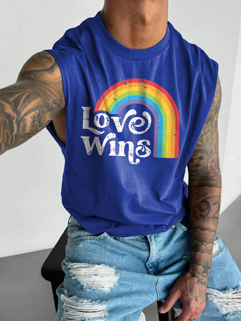 Men's Love Wins Gay Pride Rainbow Print Casual Wide Shoulder Vest