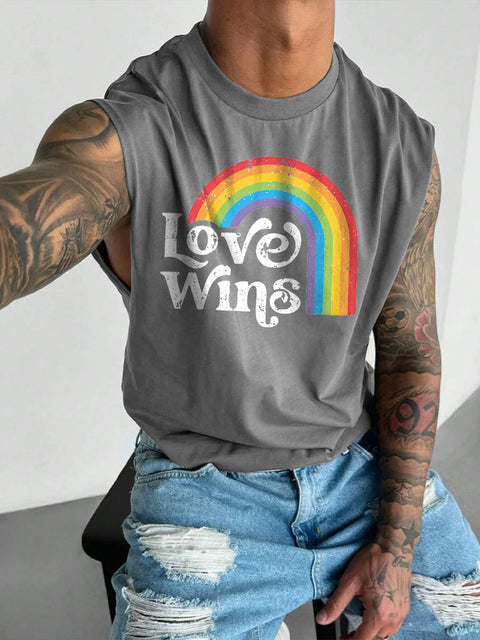 Men's Love Wins Gay Pride Rainbow Print Casual Wide Shoulder Vest