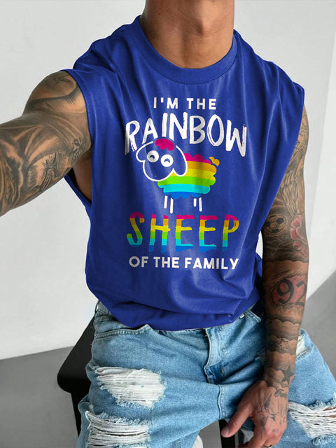 Men's Retro Pride LGBT I'm The Rainbow Sheep Rainbow Print Casual Wide Shoulder Vest