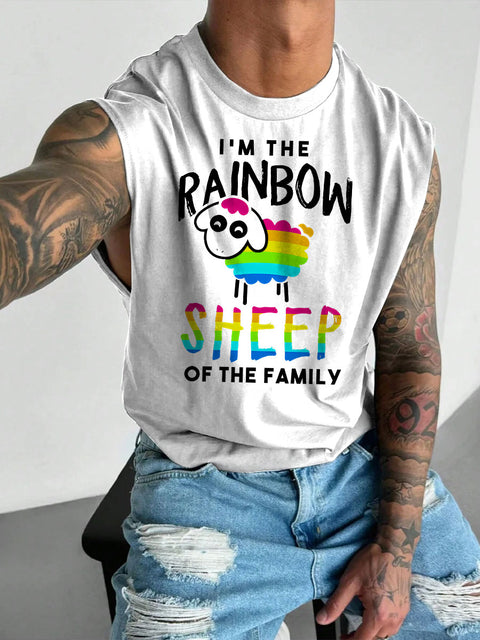 Men's Retro Pride LGBT I'm The Rainbow Sheep Rainbow Print Casual Wide Shoulder Vest