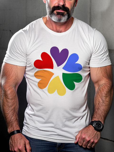 LGBT Gay Pride Rainbow Heart Print Casual T-shirt
