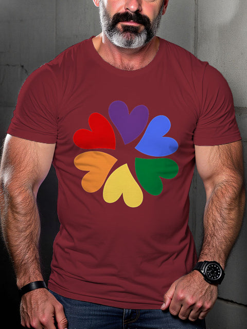 LGBT Gay Pride Rainbow Heart Print Casual T-shirt