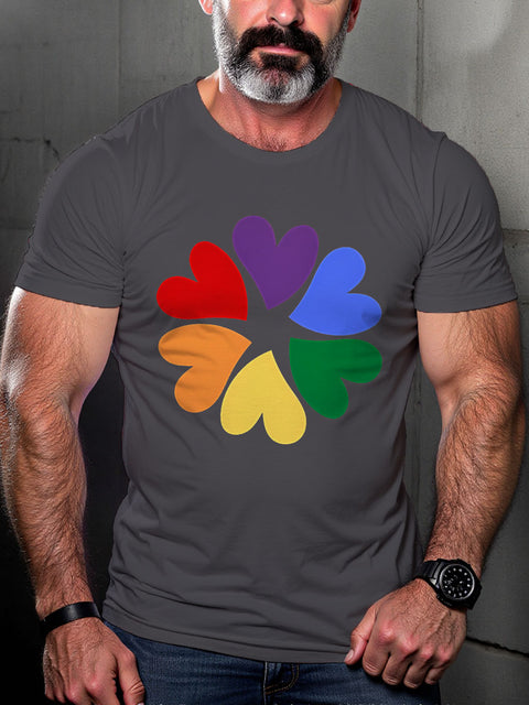 LGBT Gay Pride Rainbow Heart Print Casual T-shirt