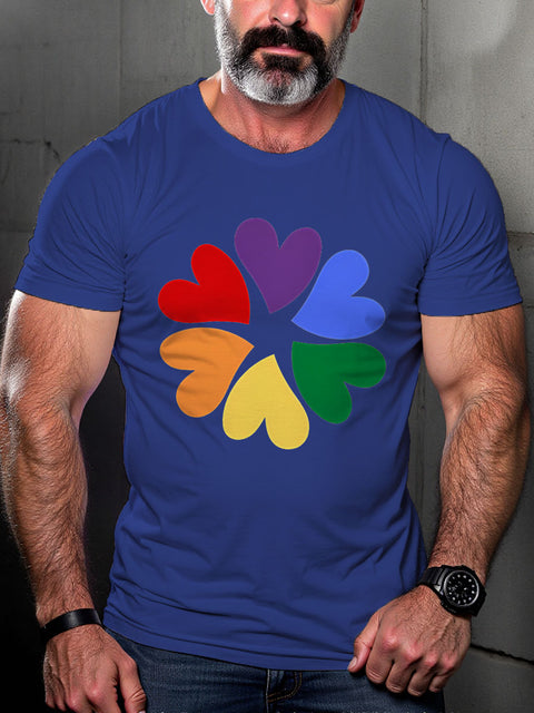 LGBT Gay Pride Rainbow Heart Print Casual T-shirt