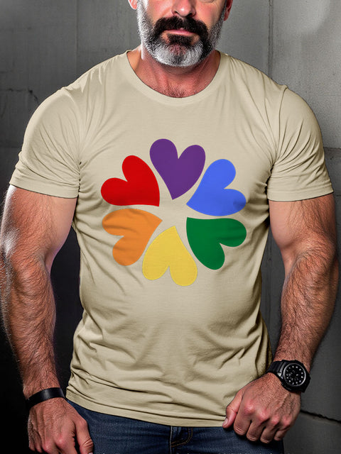 LGBT Gay Pride Rainbow Heart Print Casual T-shirt