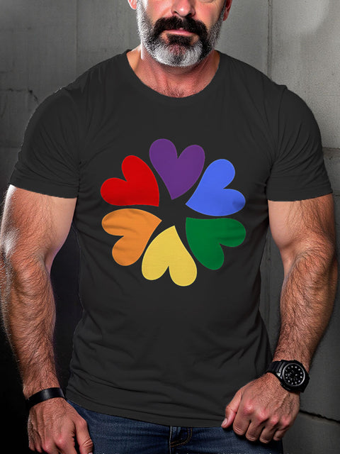 LGBT Gay Pride Rainbow Heart Print Casual T-shirt