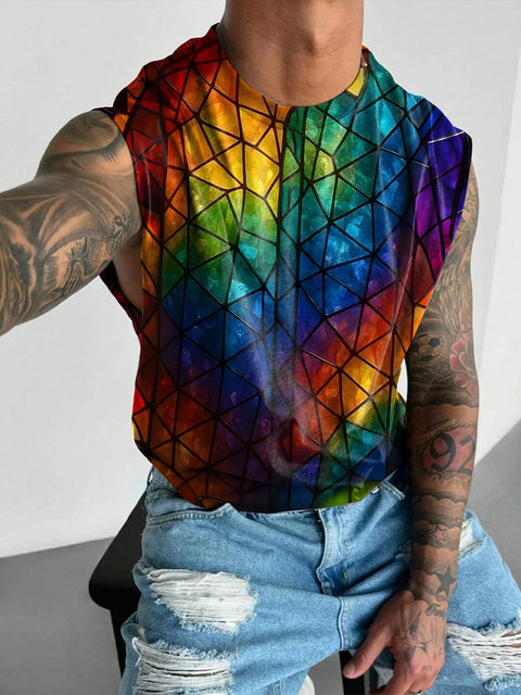 Rainbow Gradient Art Print Wide Shoulder Vest
