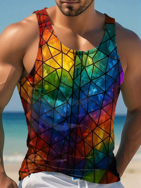 Men's Rainbow Gradient Art Print Casual Tank Top