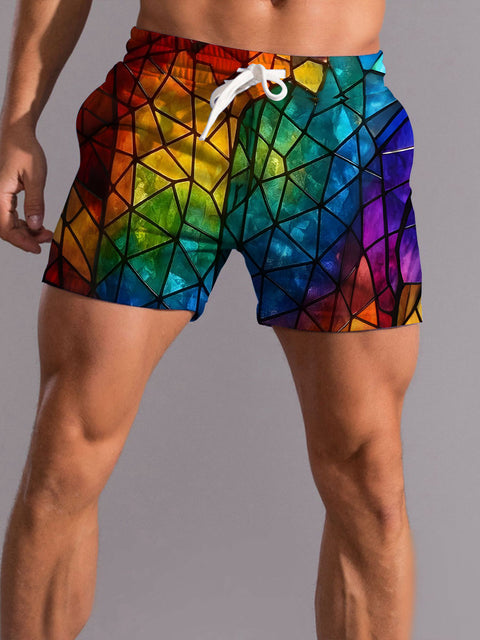 Men's Rainbow Gradient Art Casual Print Beach Shorts