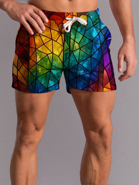 Men's Rainbow Gradient Art Casual Print Beach Shorts