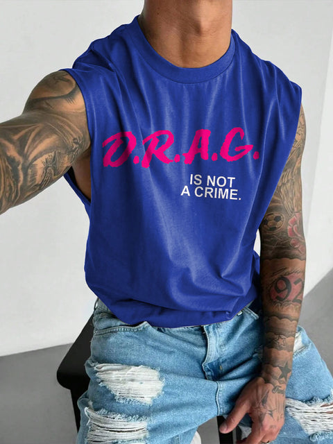 Men's Retro Pride LGBT Pride Drag Is Not A Crime Equality Human Rights Print Casual Wide Shoulder Vest