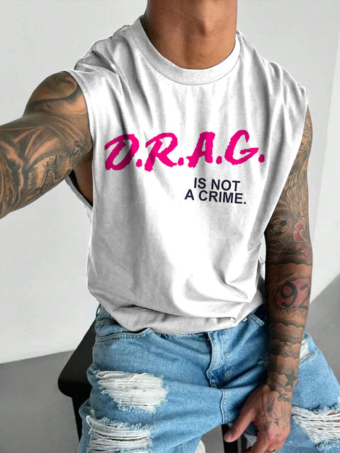 Men's Retro Pride LGBT Pride Drag Is Not A Crime Equality Human Rights Print Casual Wide Shoulder Vest