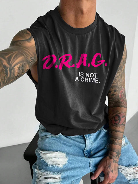 Men's Retro Pride LGBT Pride Drag Is Not A Crime Equality Human Rights Print Casual Wide Shoulder Vest