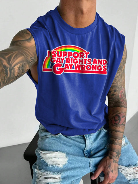 Men's Support Gay Rights and Wrongs Print Casual Wide Shoulder Vest