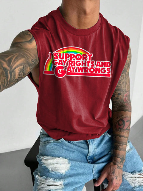 Men's Support Gay Rights and Wrongs Print Casual Wide Shoulder Vest