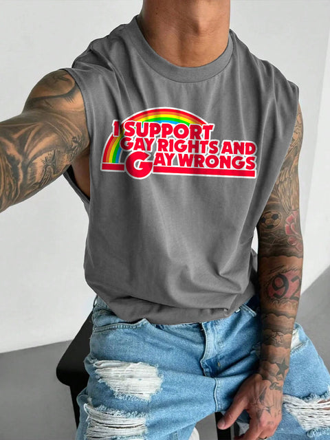 Men's Support Gay Rights and Wrongs Print Casual Wide Shoulder Vest