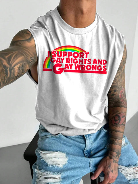 Men's Support Gay Rights and Wrongs Print Casual Wide Shoulder Vest