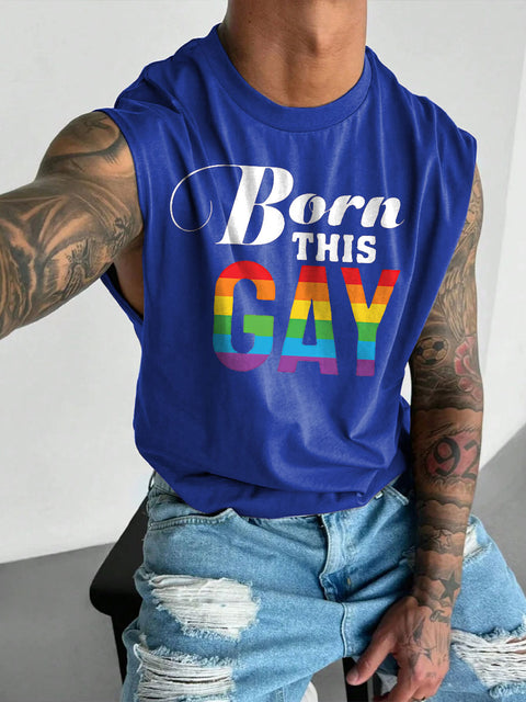 Men's Born This Gay Rainbow Print Casual Wide Shoulder Vest