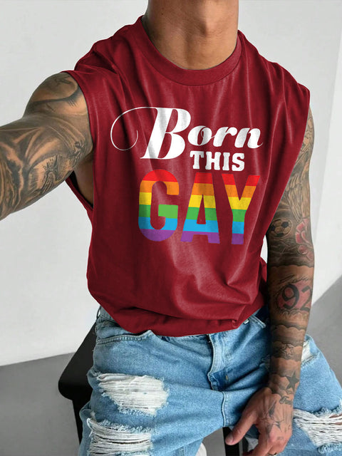 Men's Born This Gay Rainbow Print Casual Wide Shoulder Vest