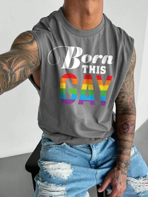 Men's Born This Gay Rainbow Print Casual Wide Shoulder Vest