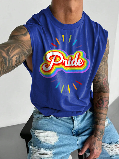 Men's Rainbow Pride Month Parade Print Casual Wide Shoulder Vest