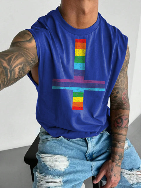 Men's Rainbow St Peter's Cross Print Casual Wide Shoulder Vest
