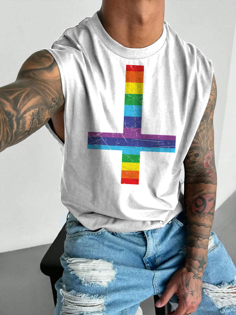 Men's Rainbow St Peter's Cross Print Casual Wide Shoulder Vest