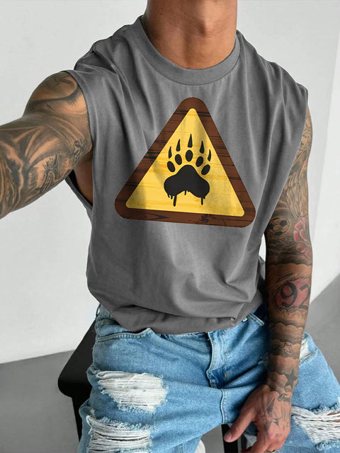 Men's LGBT Caution Bear Gay Bear Pride Print Casual Wide Shoulder Vest