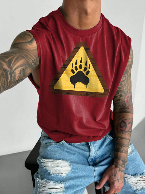 Men's LGBT Caution Bear Gay Bear Pride Print Casual Wide Shoulder Vest