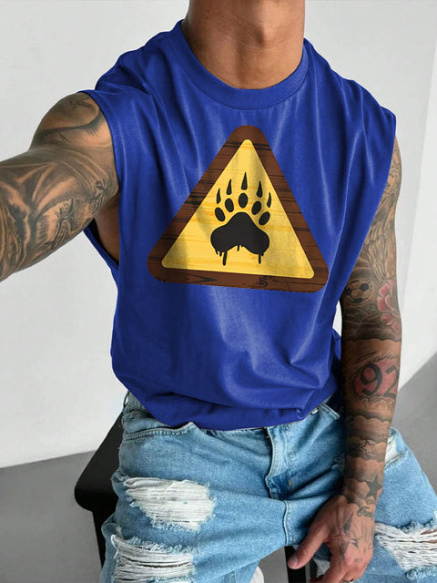 Men's LGBT Caution Bear Gay Bear Pride Print Casual Wide Shoulder Vest